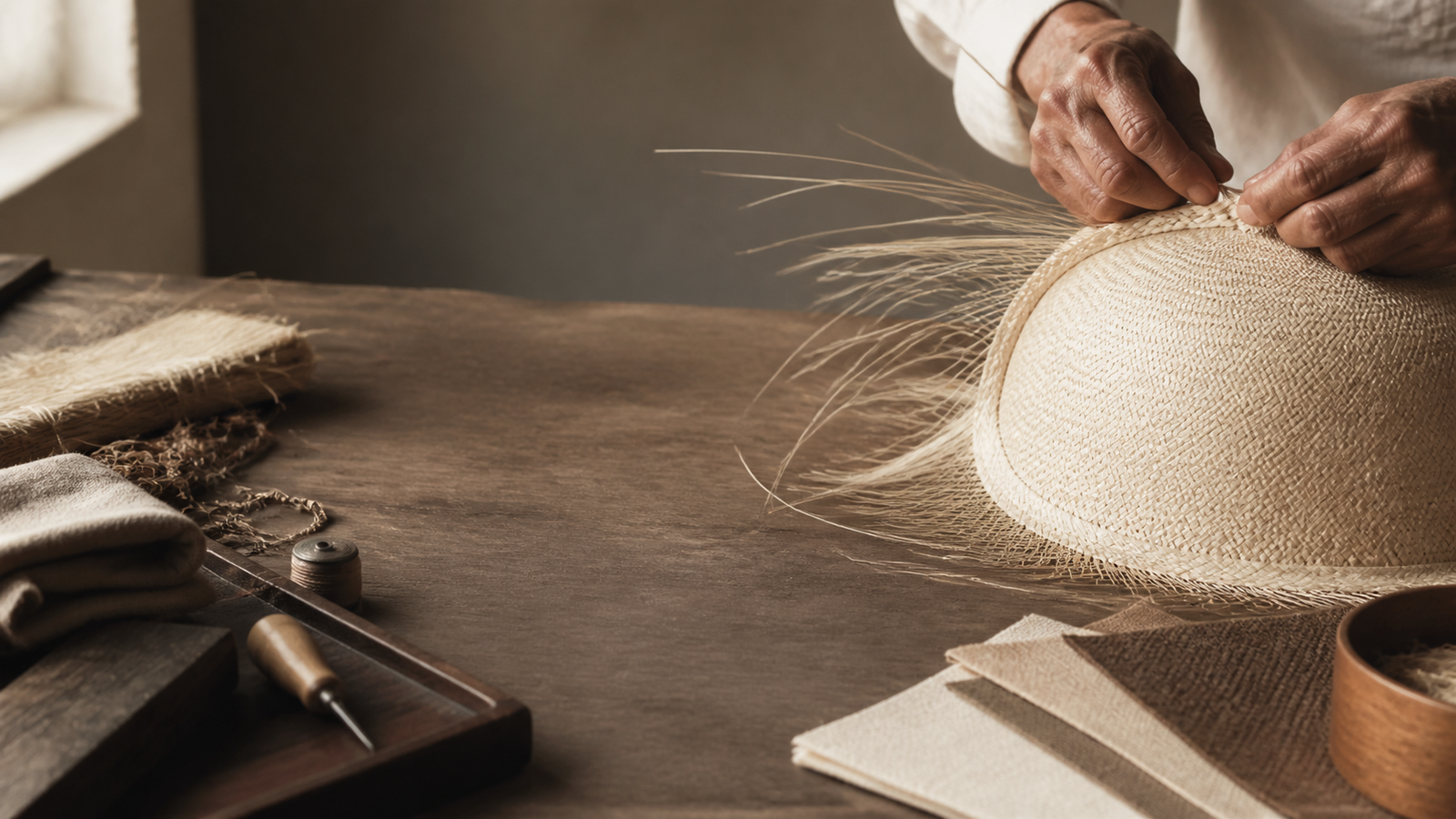Artisan crafting a Panama hat in the LaLuz studio
