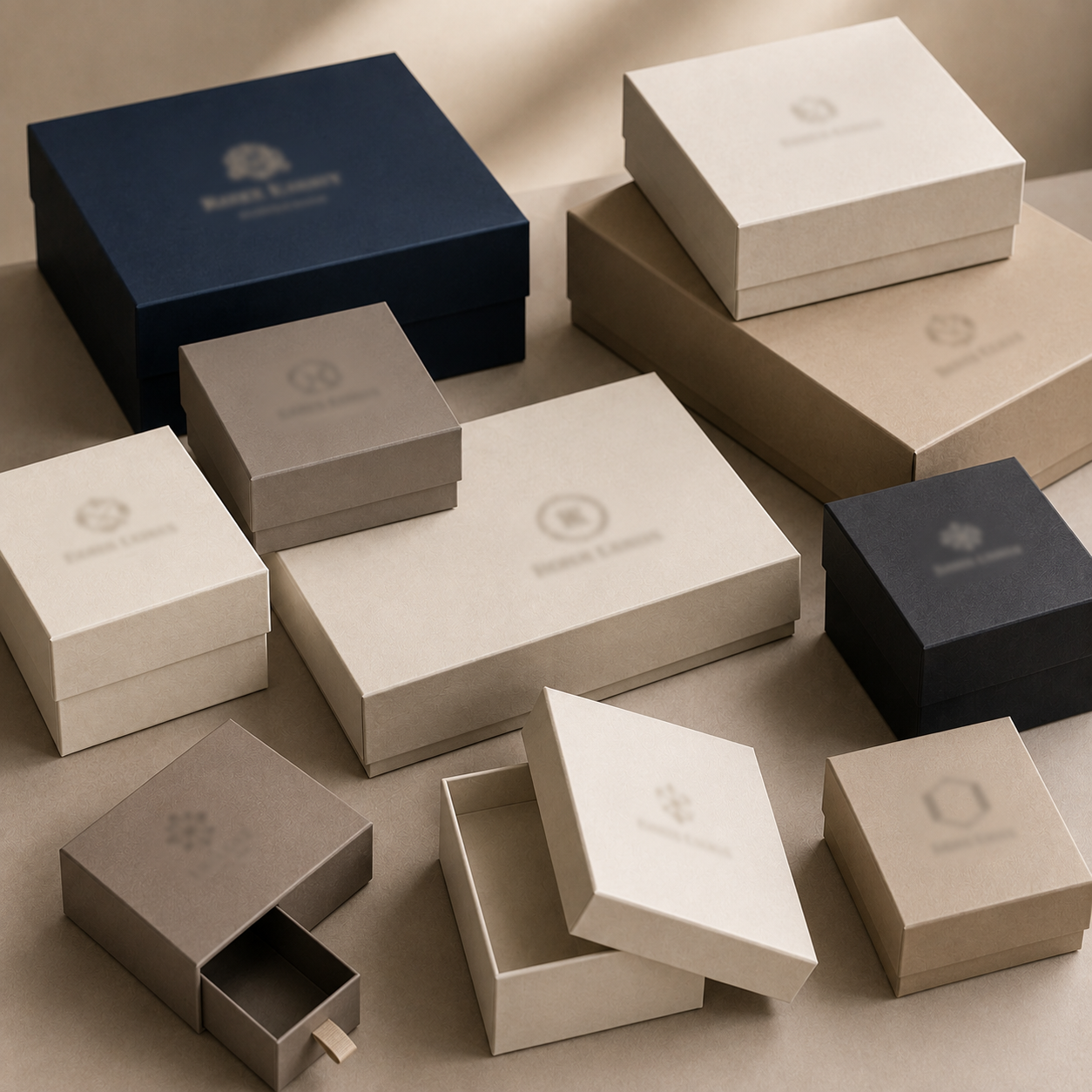 Premium rigid boxes in coordinated colors